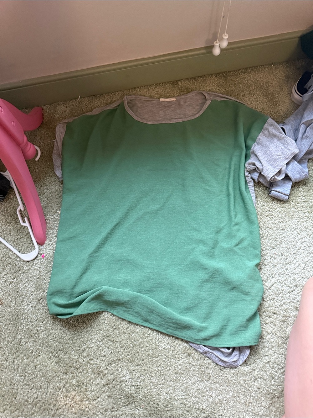Green and Gray Colorblock Short Sleeve Top